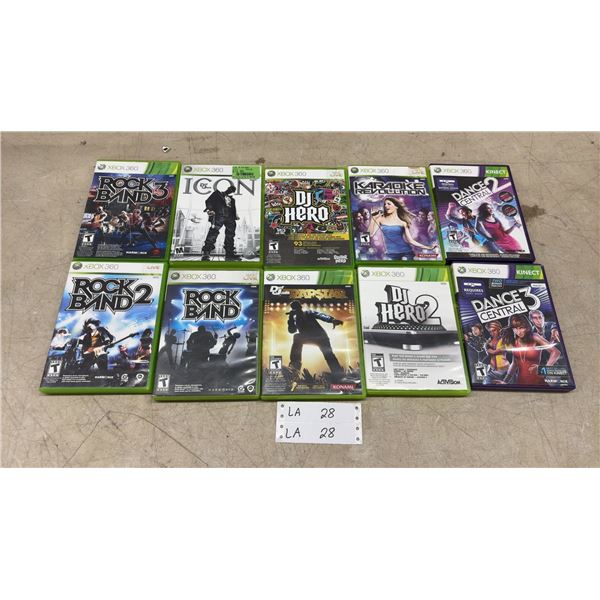 Xbox 360 Games; Rock Band 3, Icon, DJ Hero, Karaoke Revolution, Dance Central, Rock Band 2, & More