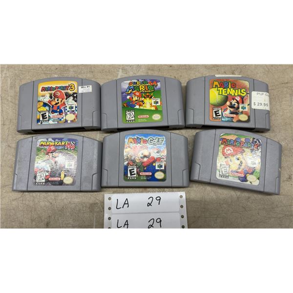 6 Nintendo 64 Mario Games; Mario Party 3, Mario Kart 64, Super Mario 64, Mario Golf, Mario Tennis
