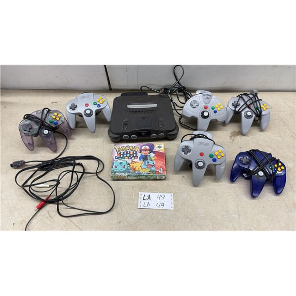 Nintendo 64 Console with 6 Controllers, Cables, and Pokémon Puzzle League Game