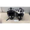Image 1 : 2 GMAX GM6X Off-Road Motorcycle Helmets, Size XXL and XL, Black/White/Grey Graphic