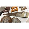 Image 7 : Assortment of Vintage Hand Saws, Circular Saw Blades, Wrenches, Drawknife, and More