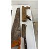 Image 8 : Assortment of Vintage Hand Saws, Circular Saw Blades, Wrenches, Drawknife, and More