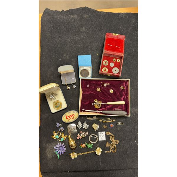 Vintage Fashion Jewellery, Brooches, Buttonhooks, University of Manitoba Medal, Coins and More