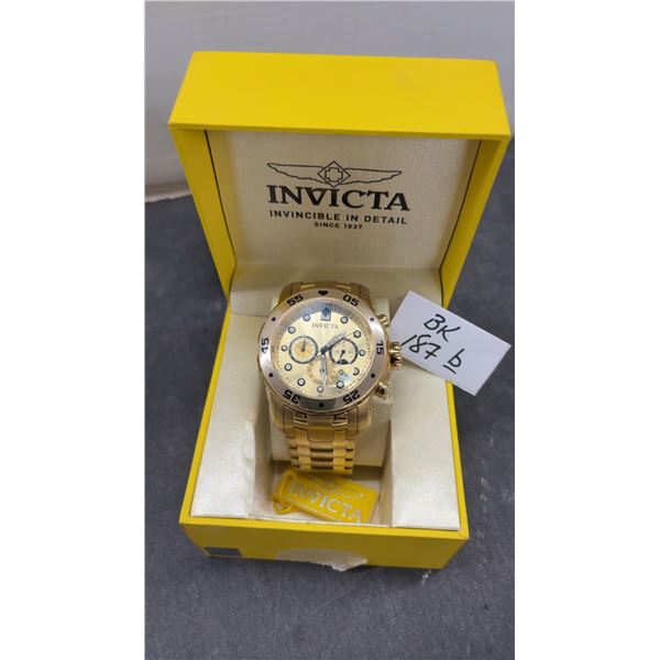 Invicta Pro Diver Model 0074 Gold-Tone Chronograph Watch with; Date Window, Stop Watch, 200 Meter