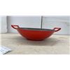 Image 5 : Three Cast Iron Pans: Red Enamel Wok, No. 10 12" Skillet, & J.L. Eaton Co. Skillet