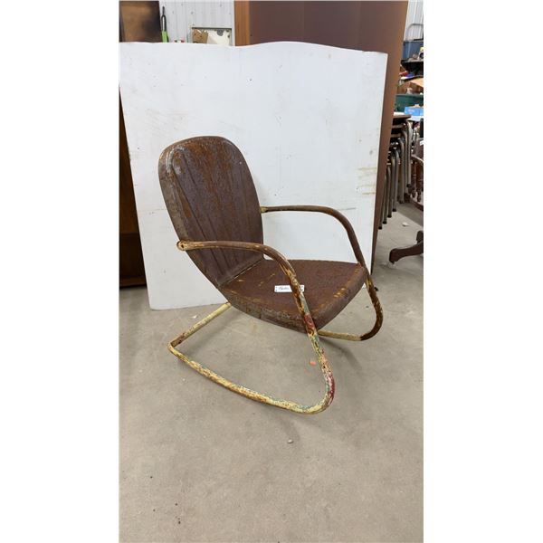 Vintage Metal Clamshell Patio Rocking Chair