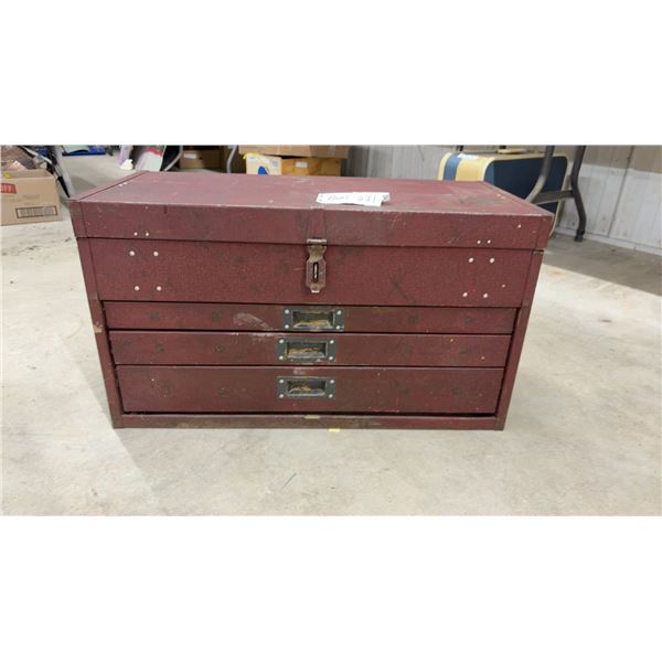 Vintage Kennedy Kits Machinist Tool Box with Top Compartment, 3 Drawers, & Machinists Tools