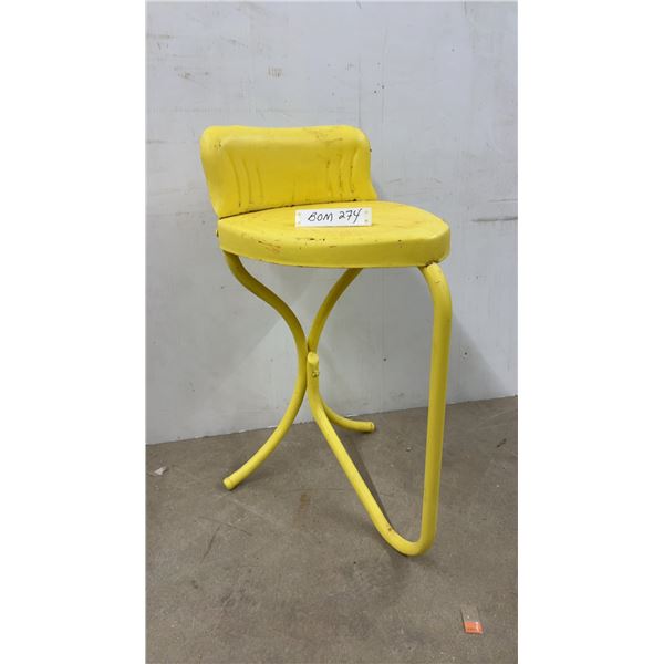 Vintage Yellow Metal Stool with Backrest