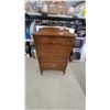 Image 1 : Vintage Wooden Four-Drawer Tallboy Chest of Drawers with Dark Stained Finish on Casters