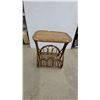 Image 4 : Vintage Rattan and Bamboo Side Table with Woven Cane Top and Magazine Rack