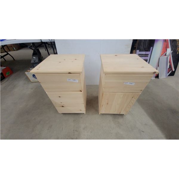 Pair of Unfinished Pine Nightstands with Drawer and Cabinet 26" x 15.6" x 15.6"