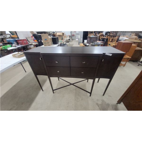 Dark Brown Wooden Sideboard with Two Cabinets, Four Drawers, and Tapered Legs 40" x 62" x 20"