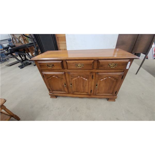 Traditional Wooden Credenza Buffet with Three Cabinet Doors and Three Drawers, Brass Hardware 31"