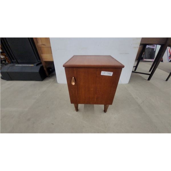Mid-Century Modern Teak Bedside Cabinet with Teardrop Handle and Tapered Legs 19" x 13.6" x 14.6"