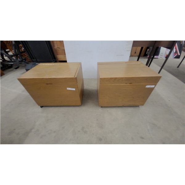 Pair of Light Wood Storage Chests With Hinged Lids and Dovetail Joinery 19" x 18" x 24"