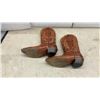 Image 2 : Two Pairs of Men's Leather Cowboy Boots, Brown with Tan Stitching Sz 8.5 and Black with White