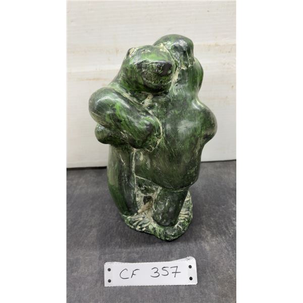 A Wolf Original Hand Made in Canada Sculpture of a Bear & Human Figure, 10 1/2" Tall