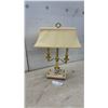 Image 1 : Bouillotte Two-Light Brass Table Lamp with Marble Base and Cream Rectangular Shade, 23 " High