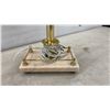 Image 2 : Bouillotte Two-Light Brass Table Lamp with Marble Base and Cream Rectangular Shade, 23 " High