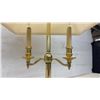 Image 3 : Bouillotte Two-Light Brass Table Lamp with Marble Base and Cream Rectangular Shade, 23 " High