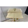 Image 4 : Bouillotte Two-Light Brass Table Lamp with Marble Base and Cream Rectangular Shade, 23 " High