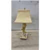 Image 5 : Bouillotte Two-Light Brass Table Lamp with Marble Base and Cream Rectangular Shade, 23 " High