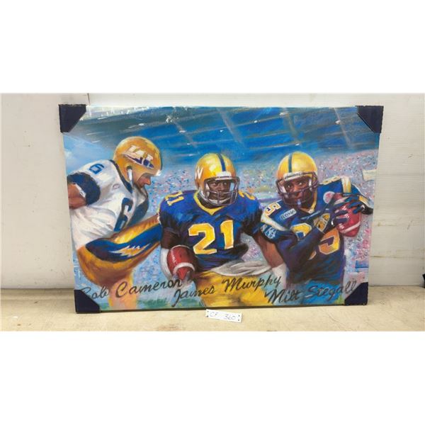 Football Player Pastel Painting: Bob Cameron, James Murphy, & Milt Stegall, 24" x 36"