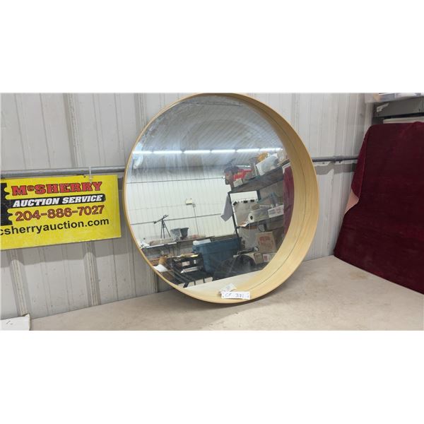 Round Wood-Framed Mirror, 31" Diameter