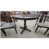 Image 3 : Mid-Century Modern Round Pedestal Dining Table and Six Chairs with Gray Upholstered Seats 30"