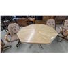 Image 3 : Vintage 1970s-80s Dining Set, Octagonal Wood Table with Chrome Base and 5Tufted Caster Chairs 30"