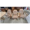 Image 7 : Vintage 1970s-80s Dining Set, Octagonal Wood Table with Chrome Base and 5Tufted Caster Chairs 30"