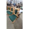 Image 2 : Set of Six Pine Wood Dining Chairs with Green and Gold Dot Upholstered Seats and Backrests