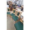 Image 3 : Set of Six Pine Wood Dining Chairs with Green and Gold Dot Upholstered Seats and Backrests