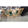Image 5 : Set of Six Pine Wood Dining Chairs with Green and Gold Dot Upholstered Seats and Backrests