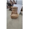 Image 1 : Tan Leather Recliner Combo Platform Rocker Chair with Light Wood Armrests and Segmented Backrest