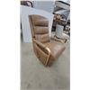 Image 2 : Tan Leather Recliner Combo Platform Rocker Chair with Light Wood Armrests and Segmented Backrest