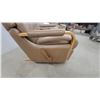 Image 3 : Tan Leather Recliner Combo Platform Rocker Chair with Light Wood Armrests and Segmented Backrest