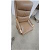 Image 4 : Tan Leather Recliner Combo Platform Rocker Chair with Light Wood Armrests and Segmented Backrest