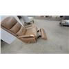 Image 6 : Tan Leather Recliner Combo Platform Rocker Chair with Light Wood Armrests and Segmented Backrest