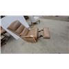 Image 7 : Tan Leather Recliner Combo Platform Rocker Chair with Light Wood Armrests and Segmented Backrest