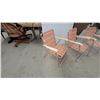 Image 2 : Set of Three Vintage Aluminum Folding Lawn Chairs with Orange and White Woven Webbing