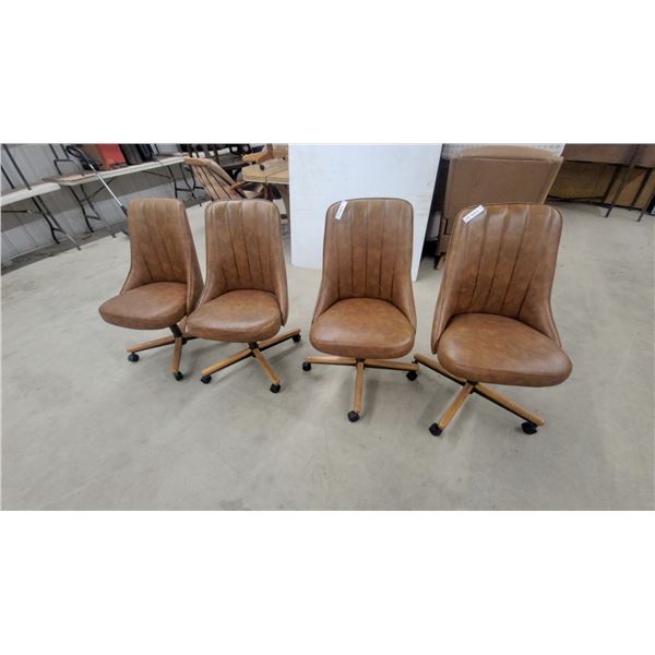 Set of 4 Flash Furniture Mid-Back Swivel Task Chairs, Brown Faux Leather, Wood-Look Base