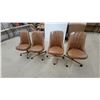 Image 1 : Set of 4 Flash Furniture Mid-Back Swivel Task Chairs, Brown Faux Leather, Wood-Look Base