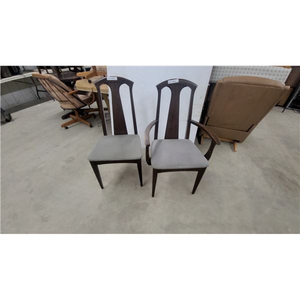 2x Broyhill Brasilia Mid-Century Modern Walnut Dining Chairs with Gray Upholstered Seats, 1962-1969