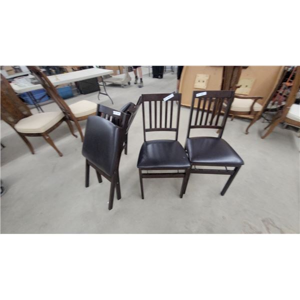 Set of 4 Dark Brown Wood Dining Chairs with Slatted Backs and Padded Seats, Fixed and Folding