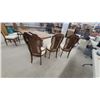 Image 8 : Broyhill Emphasis Double-Pedestal Burl Wood Dining Table and Six Cane-Back Chairs, 1960s 30" x 66"