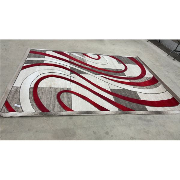 Abstract Red, White, & Grey Area Rug, 95" x 130" - Small Stain, Pictured