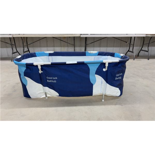 Good Luck Bathtub, Portable, Blue & White, w/Drain Spout & Frame, Collapsible, 53" x 26"