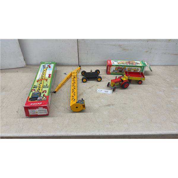 Kovap Wind-Up Tractor & Trailer (No Key) Kovap Crane, & Unbranded Chassis