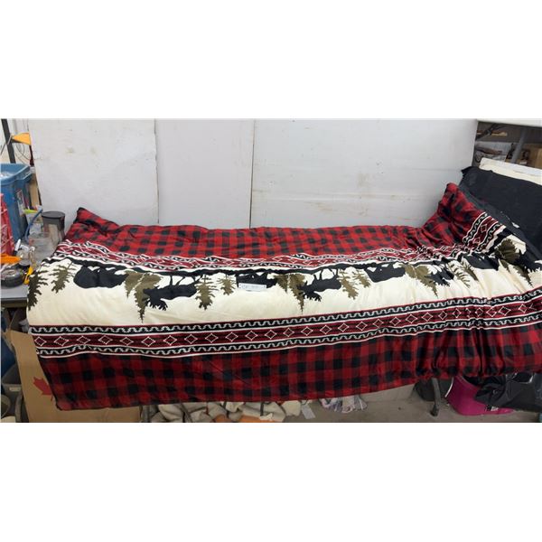 Moose & Pine Tree Plaid Comforter with Black Backing (Small Rip on Seam)